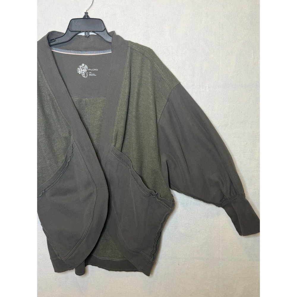 PILCRO Open Front Kimono Style Cardigan Olive Green L XL Balloon Sleeve Pockets - Picture 3 of 5